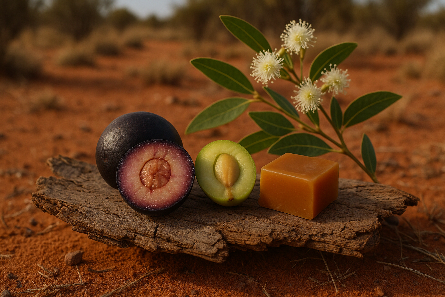 put them on a piece of bark and put a kakadu branch with flowers in the background